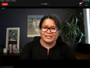 Screenshot of Dr. Judy Guzman-Cottrill on Zoom.