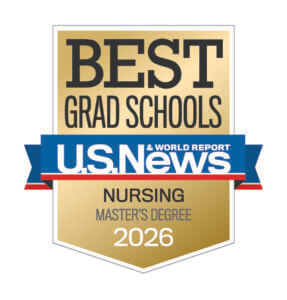 A gold badge displaying "Best Grad Schools, U.S. News & World Report, Nursing Master's Degree, 2026.