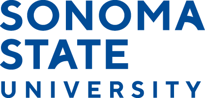 Sonoma State University logo with the university name displayed in large, bold, blue uppercase letters on a light background.